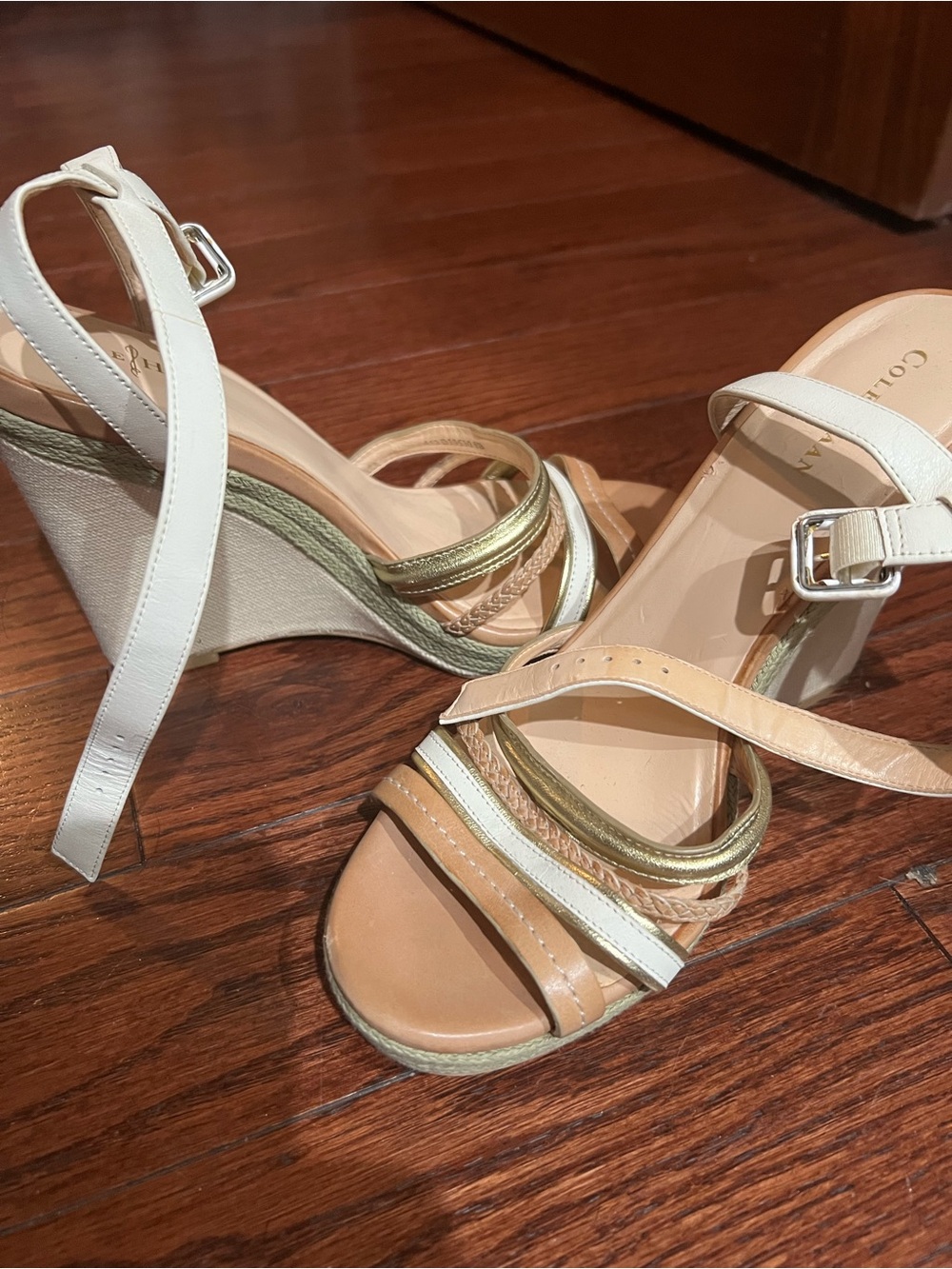Cole Haan Nike Air Comfortable Women's Wedge Sandals in Beige, White & Gold